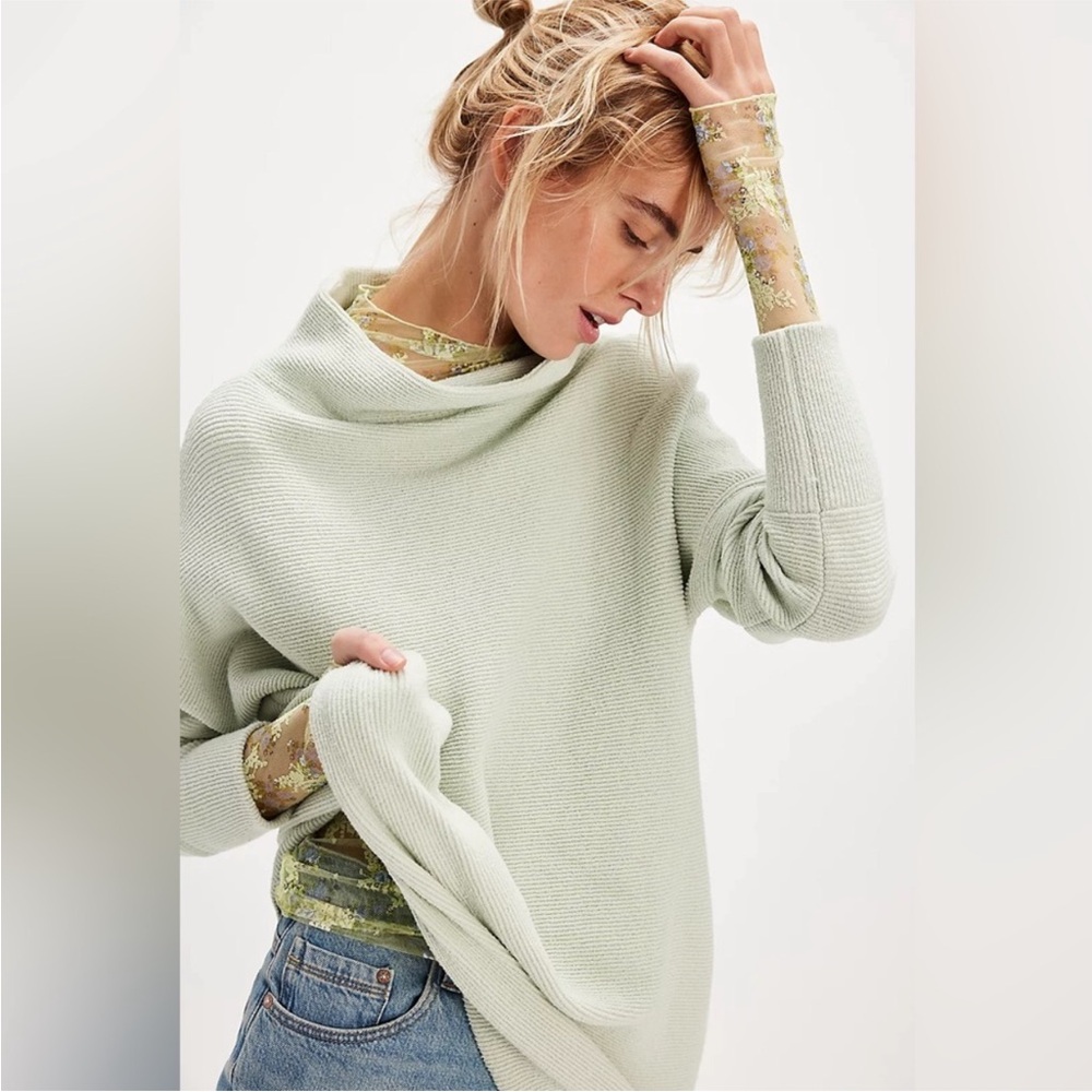 Free People Light Green Cowl Neck Sweater